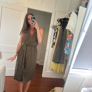 Anthropologie Green V-Neck Sleeveless Sundress Midi